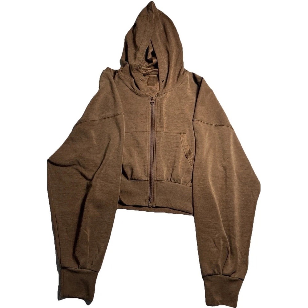 AS Revival Womens Crop Hoodie Small No Drawstring Brown Casual Full Zip (185)
